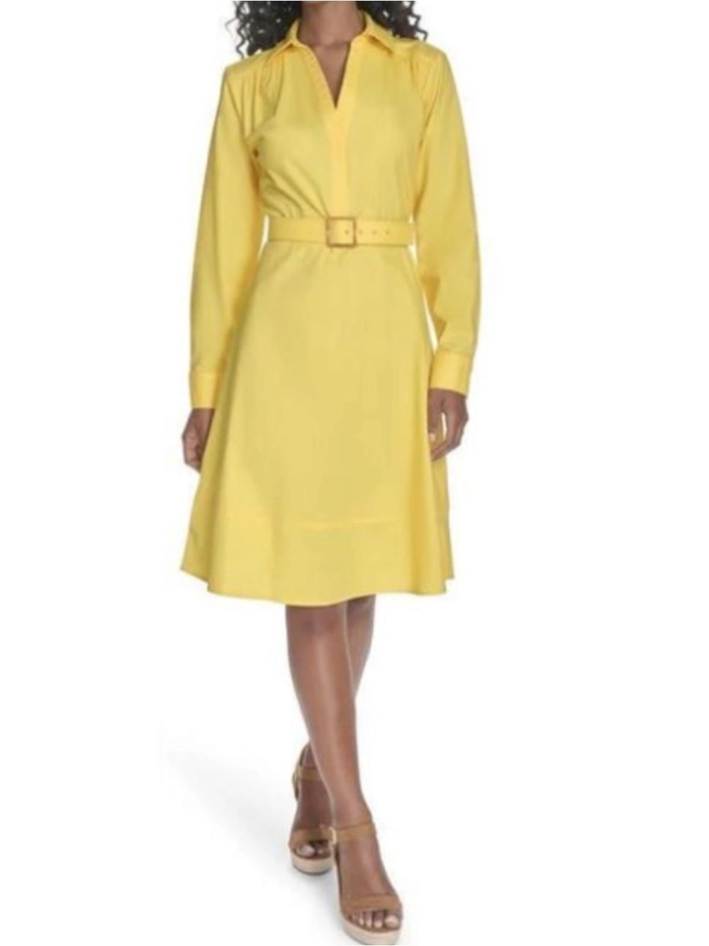 Calvin Klein Shirt Dress Long Sleeve A-Line Collared Yellow Women’s Size 10